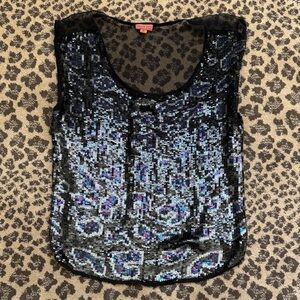 Chan Luu Black and Blue Sequin Blouse